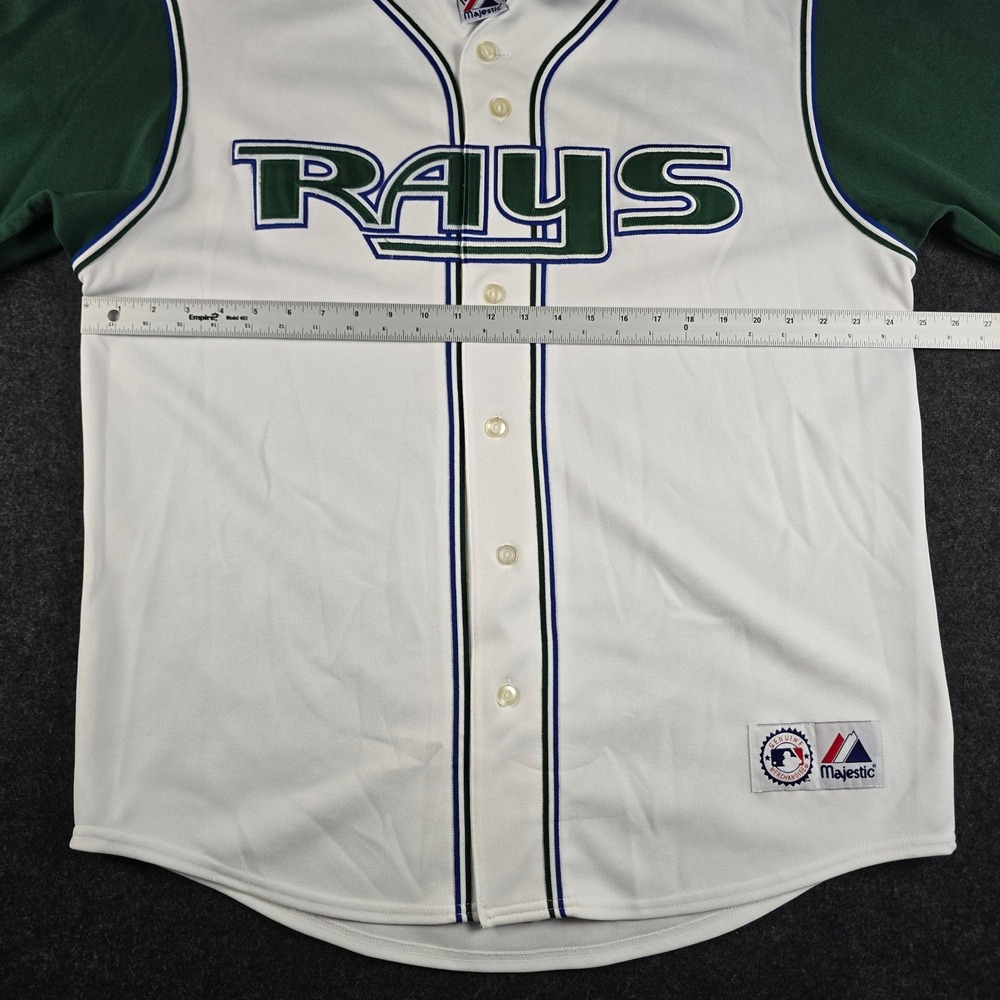 Vtg 90s Majestic Tampa Bay Rays MLB Baseball Jersey White Green Men's XL - Picture 5 of 11